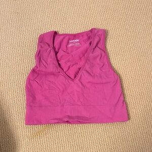Garage Fuchsia Ribbed V-Neck Crop Top